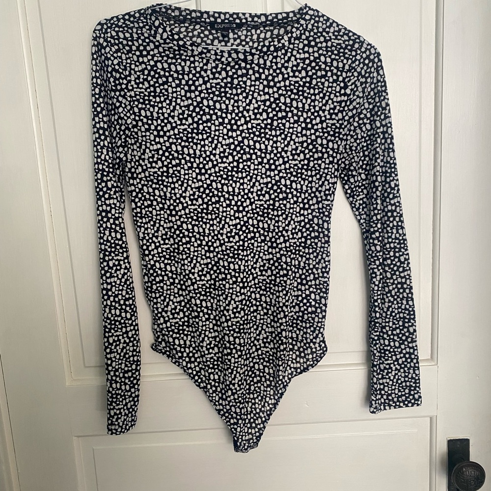 Express Black & White Long Sleeve Dot Bodysuit